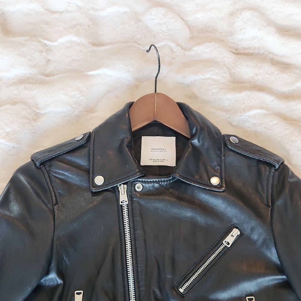 Mango Black Moto Jacket with Silver Accents
